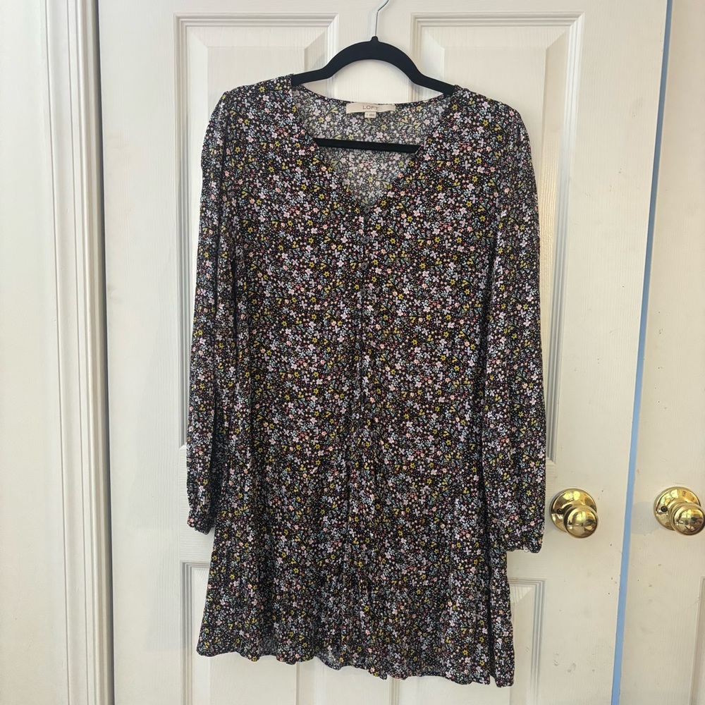 Loft Floral Long Sleeve Mini Dress Flowy Fairy Boho Size S